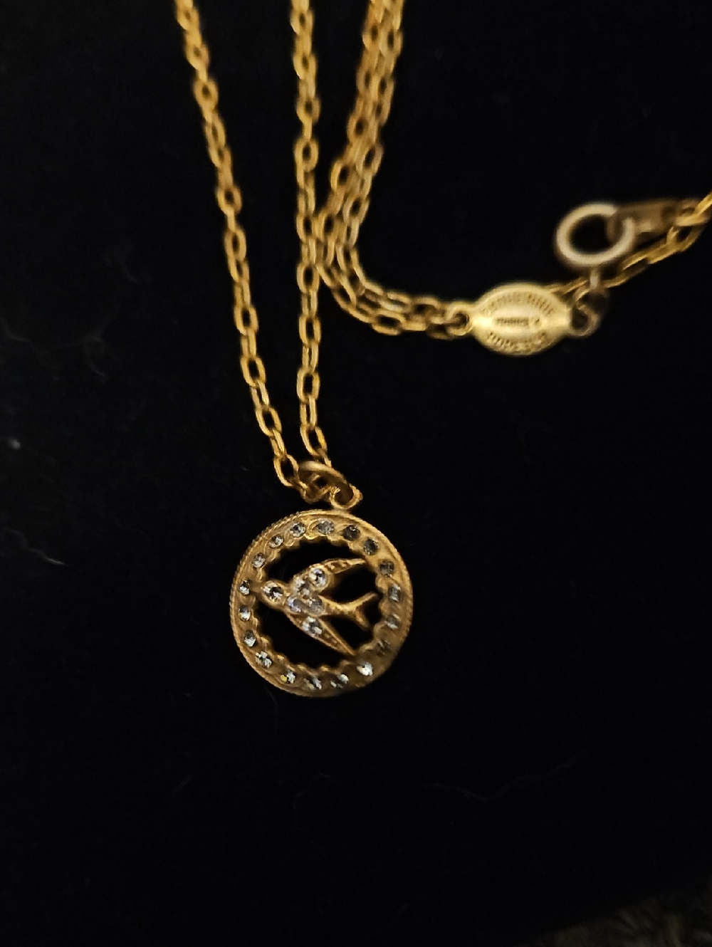 Vintage Catherine Popesco ..Gold Bird Circle Pendant Necklace